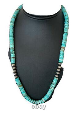Bleu Turquoise Heishi Sterling Silver Collier Navajo Perles Stab 8mm 20 970