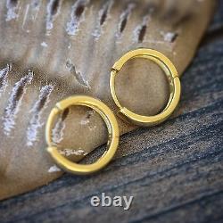 Boucles D’oreilles Men’s Gold Small 10mm Solid 925 Sterling Silver Huggie Hoop