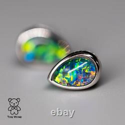 Boucles D’oreilles Minimalistes En Forme De Poire Australienne Triplet Opal 925 Sterling Silver