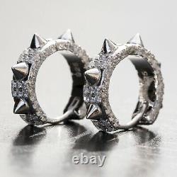 Boucles D’oreilles White Gold 925 Sterling Silver Fully Iced Cz Small Spike Huggie Hoop