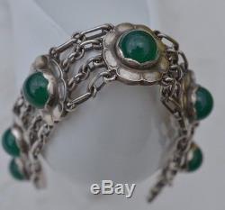 Bracelet Avec Des Agates Vertes Vintage Georg Jensen # 31 Argent Sterling Longueur 7,1