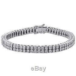 Bracelet Blanc Diamant Hommes 2 Ligne Tennis Lien Design En Argent Sterling 0,38 Ct