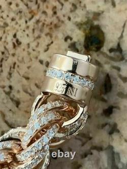 Bracelet Corde 10mm Homme Rose Gold & Real Solid 925 Sterling Silver 20ct Diamond