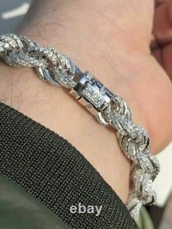 Bracelet Corde 10mm Hommes Solid Argent 925 20ct Super Diamonds Icy