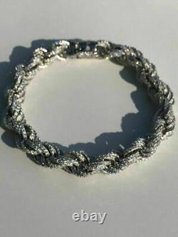 Bracelet Corde 10mm Hommes Solid Argent 925 20ct Super Diamonds Icy