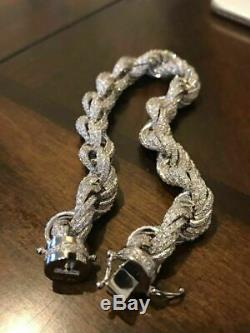 Bracelet Corde 12mm Hommes Solid Argent 925 25ct Super Diamonds Icy