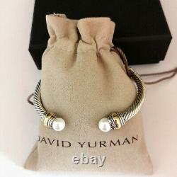 Bracelet De Câble David Yourman 5mm Sterling Sterling Cuffs Banglier 14k Or Avec Perle