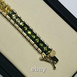 Bracelet De Tennis Saphir Arc-en-ciel Taille Émeraude Argent Sterling Or Jaune 18k Nouveau