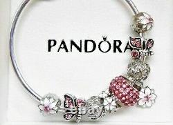 Bracelet En Argent Sterling Pandora Authentique Avec Des Perles Européennes Pink Heart Charms