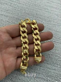 Bracelet Miami Cuban Link Pour Hommes 14k Gold Over Solid 925 Sterling Silver 14mm 53g
