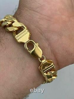 Bracelet Miami Cuban Link Pour Hommes 14k Gold Over Solid 925 Sterling Silver 14mm 53g