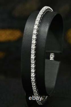 Bracelet Ronde De Tennis Diamant 7.25 925 Argent Sterling En Or Blanc 14k
