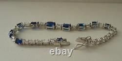 Bracelet Tennis Avec 16 Ct Diamonds & Tanzanite/ 925 Silver Sterling / 7'' Long
