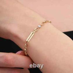 Bracelet de chaîne de trombone en diamant synthétique rond de 1,99 ct plaqué or jaune 14 carats