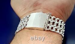 Bracelet identité en argent massif de 26 mm et de 65 grammes à trois rangées de maillons cubains, 8 pouces