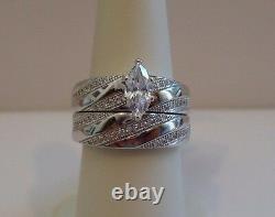Centre Marquise Ring & Band Set Avec Lab Diamonds/ 925 Serling Silver