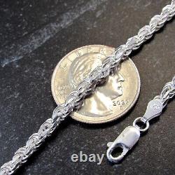 Chaîne collier en argent massif 925 sterling italien à motif cordage coupé en diamant de toutes tailles