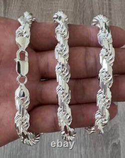 Chaîne en argent massif 925 véritable de 8 mm, style corde, collier en argent sterling italien, lourd et taillé en diamant