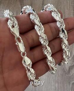 Chaîne en argent massif 925 véritable de 8 mm, style corde, collier en argent sterling italien, lourd et taillé en diamant