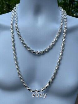 Chaîne en argent massif 925 véritable de 8 mm, style corde, collier en argent sterling italien, lourd et taillé en diamant