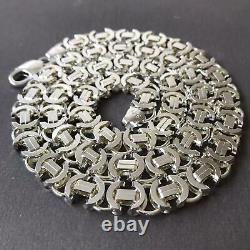 Collier 11mm Mens Flat Byzantine Euro Chain Collier 925 Sterling Silver 128gr 26inch