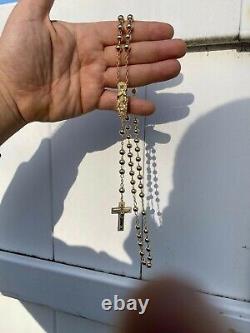 Collier De Perles De Rosaire Pour Hommes 14k Or Au-dessus De Real 925 Sterling Argent Rosario Jesus