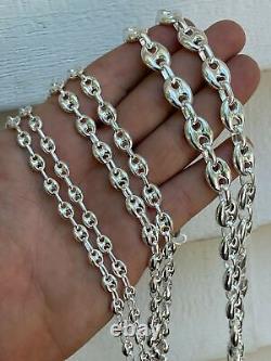 Collier ou bracelet en chaîne de maillon marin bombé en argent sterling 925 de 6 à 12 mm de large et de 7 à 30 pouces de long.