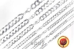 Collier ou bracelet en chaîne plate cubaine en argent sterling MASSIF 925 - Toutes tailles