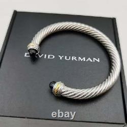 David Yurman 7mm 14k Or Noir Onyx Sterling Bracelet De Câble En Argent Nouveau