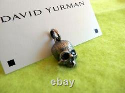 David Yurman Argent Sterling 18mm Pendentif De Crâne Sculpté Avec Yeux De Diamant Noir