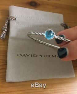 David Yurman Châtelaine Bracelet Avec Topaze Bleu Argent 925 3mm