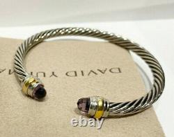 David Yurman Classic Cable 14k Gold Sterling Silver 5mm Bracelet Avec Améthyste