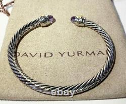 David Yurman Classic Cable 14k Gold Sterling Silver 5mm Bracelet Avec Améthyste