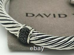 David Yurman Sterling Argent 7mm Pave Black Diamond Cuff Bracelet