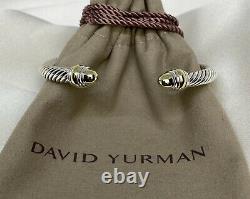 David Yurman Sterling Argent 925 5mm Câble Bangle Bracelet Avec 14k Gold Dome
