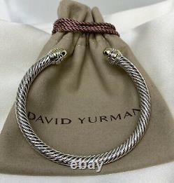 David Yurman Sterling Argent 925 5mm Câble Bangle Bracelet Avec 14k Gold Dome