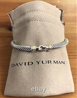 David Yurman Sterling Silver 925 5mm Cable Buckle Bangle Bracelet Avec 18k Or