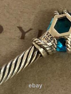 David Yurman Sterling Silver Cable Wrap 10mm Bleu Topaz Diamant Bracelet Cuff