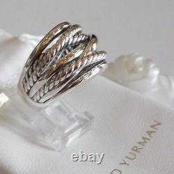David Yurman Wide Crossover Sterling Silver Cable Band Ring Taille 7 Avec Pouch