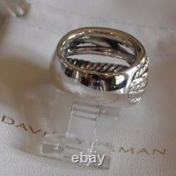 David Yurman Wide Crossover Sterling Silver Cable Band Ring Taille 7 Avec Pouch