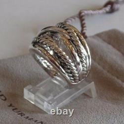 David Yurman Wide Crossover Sterling Silver Cable Band Ring Taille 8 Avec Pouch