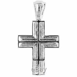 Diamant Pendentif Croix Des Hommes. 925 Charm Religieuse En Argent Sterling Pave 2.10 Tcw