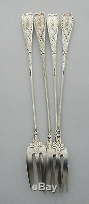 Ensemble De Quatre (4) Argent Rare Esthétique Sterling Gorham Bat Oyster Forks C 1885