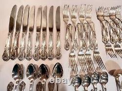 Ensemble Oneida Silver Glenrose-Woodcliff de 46 fourchettes, cuillères, couteaux et pièces de service rares.