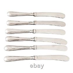 Ensemble de six couteaux à beurre en argent sterling Art déco des années 1930, avec des motifs géométriques, dans un étui