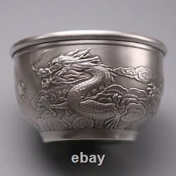 Fine Pure S925 Argent Sterling Femmes Hommes Dragon Figurine Coupe 65x40mm 59-60g