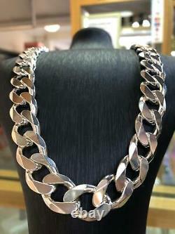 Flat Classic Curb Chain 925 Solid Sterling Silver Heavy Collier 26 14mm Nouveau