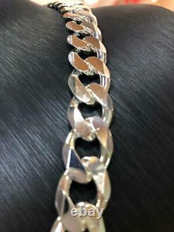 Flat Classic Curb Chain 925 Solid Sterling Silver Heavy Collier 26 14mm Nouveau