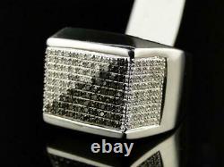 Homme 925 Argent Sterling 2.24 Ct Blanc & Noir Rond Diamond Pinky Love Ring