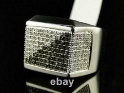 Homme 925 Argent Sterling 2.25 Ct Blanc & Noir Rond Diamond Pinky Love Ring